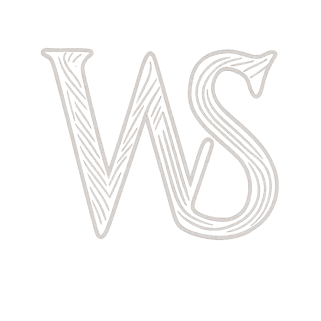 Stylized letter V and S outlined in white on a black background.