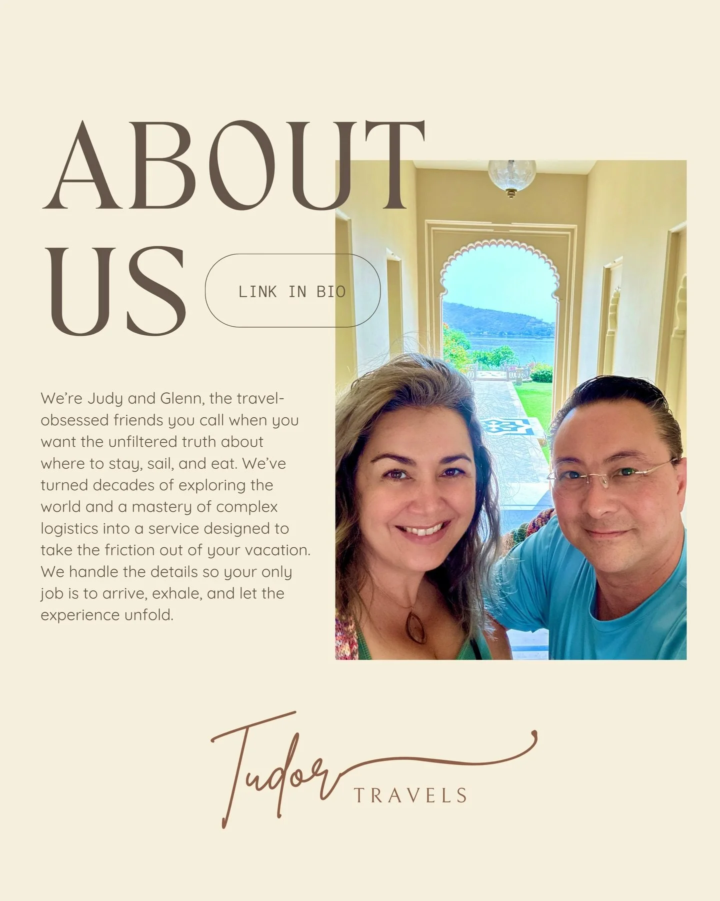 Hi there! We&rsquo;re Judy and Glenn, and we sincerely believe the best things in life aren&rsquo;t things, they&rsquo;re memories made together.

If you&rsquo;re new here, we wanted to pull back the curtain on TudorTravels. Since this is a pinned po