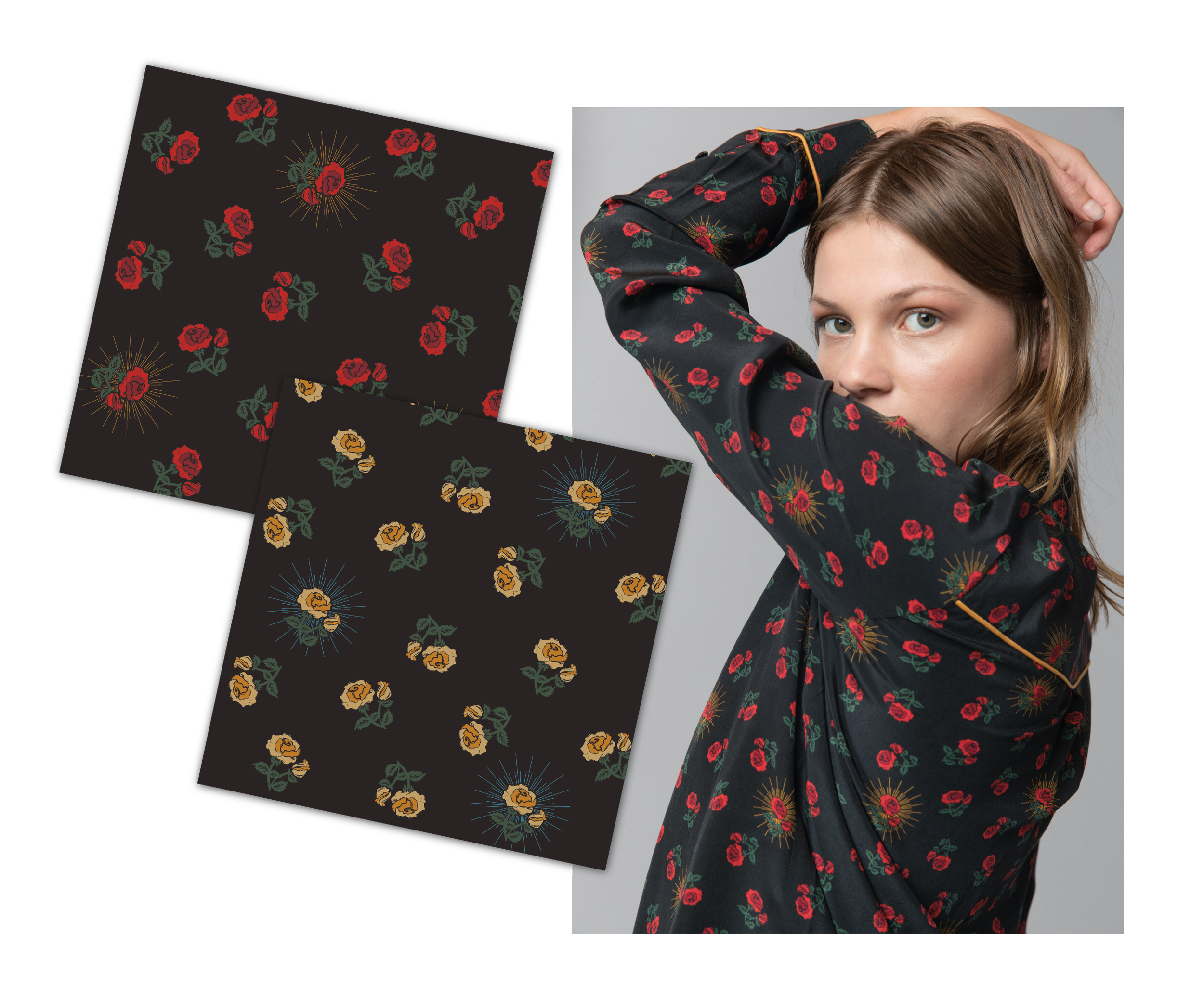 Women's fashion floral repeat pattern in multiple colorways