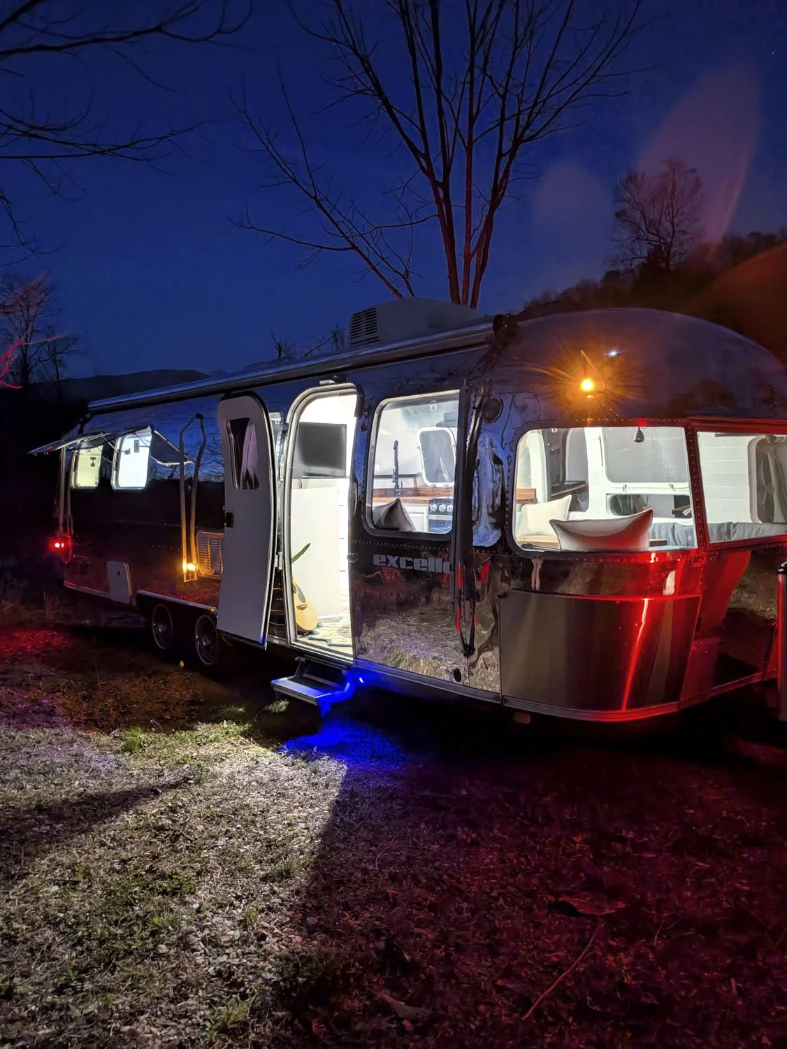 With the Exterior Lighting on, this camper takes on a completely different character at night.