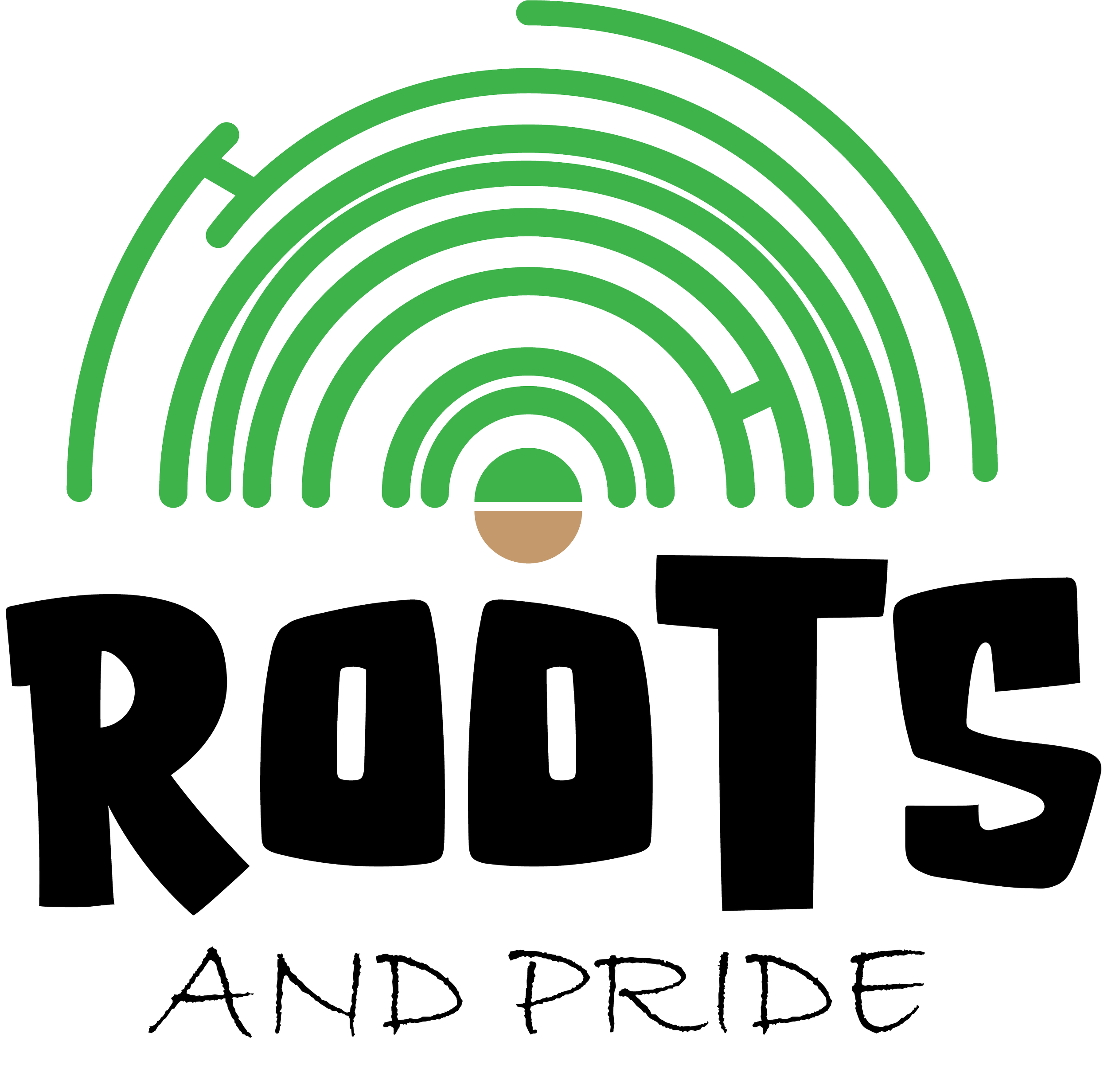 A colorful pride-themed graphic with a rainbow and the words 'ROOTS AND PRIDE'.