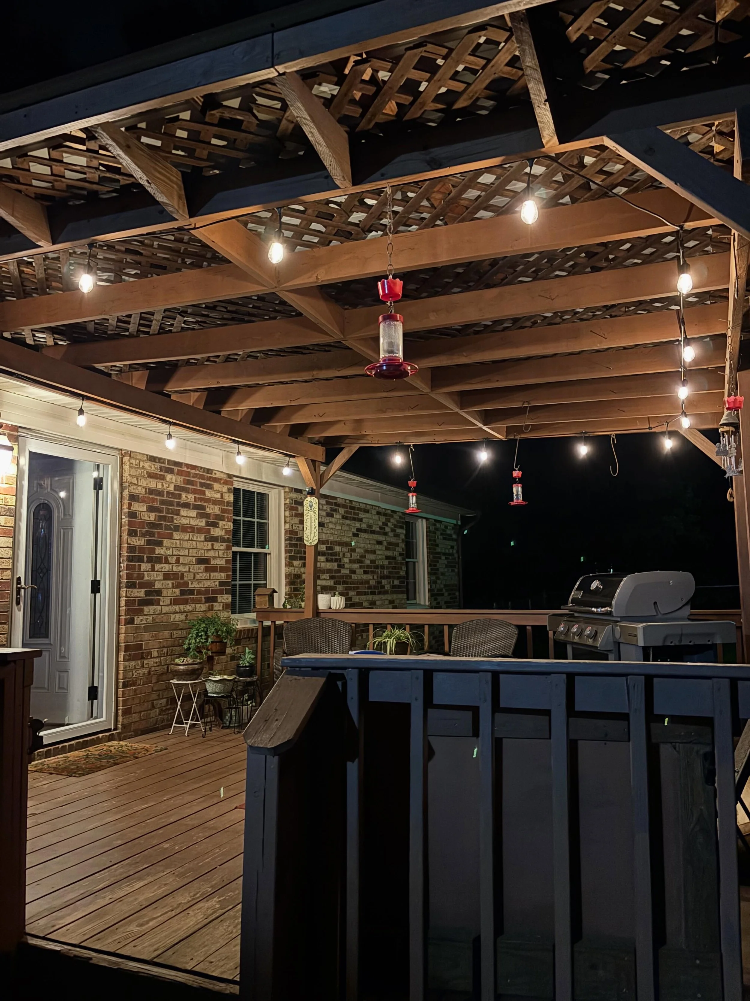 String porch lighting and a fan both controlled by separate switches, perfect for summer nights. Contact me for all your electrical needs no project too small!