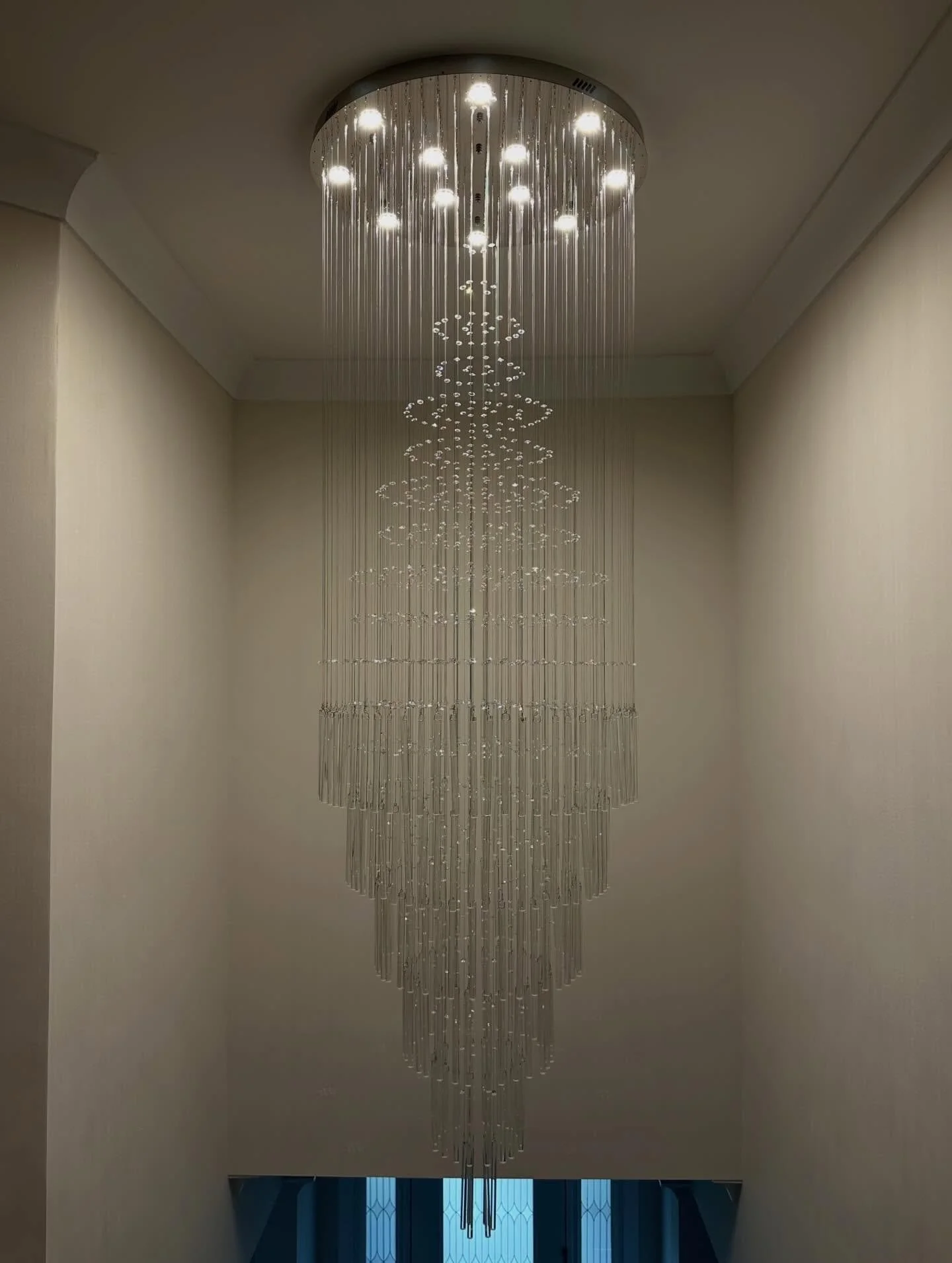 Installed a statement piece today. 10 feet of crystals. Pictures really don&rsquo;t do this one justice. #daggerhartelectrical