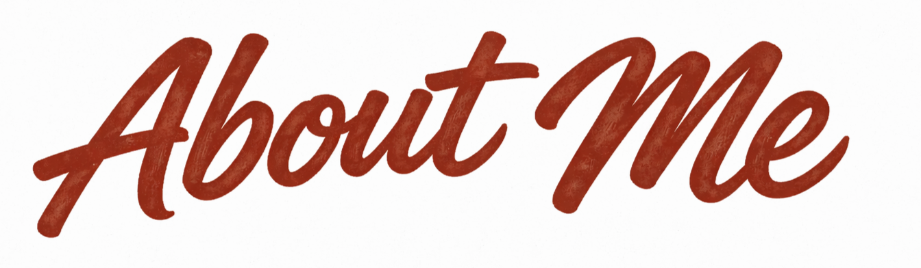The text 'About Me' written in a bold, cursive font in brown color.