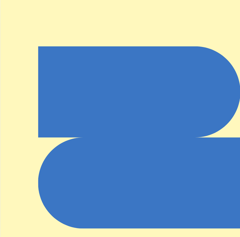 Abstract graphic with large blue shapes on a light yellow background