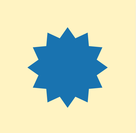Blue starburst shape on a light yellow background.