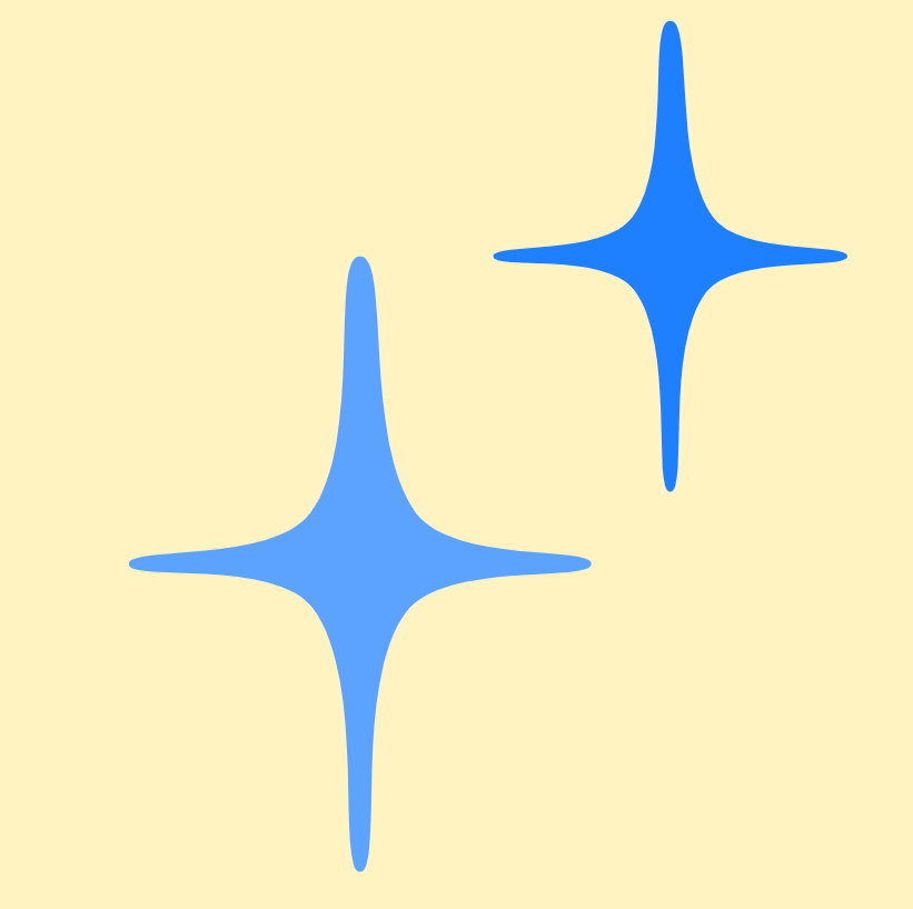 Two abstract blue star-shaped sparkles on a light yellow background.