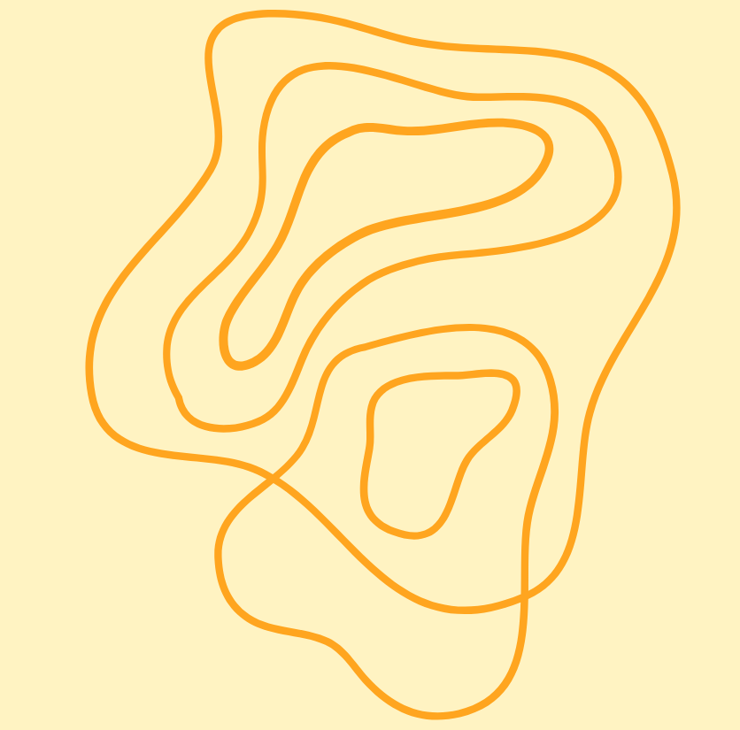 A beige background with orange contour lines forming an abstract shape.