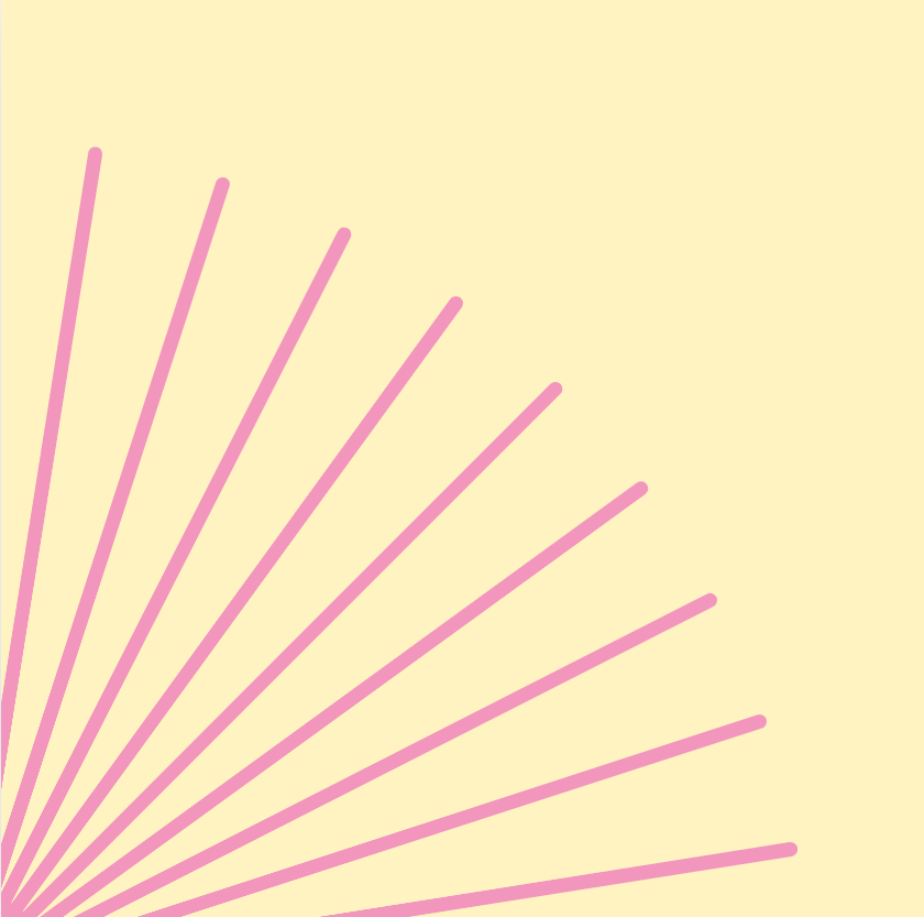 Pink lines radiating from the bottom left corner on a light yellow background.