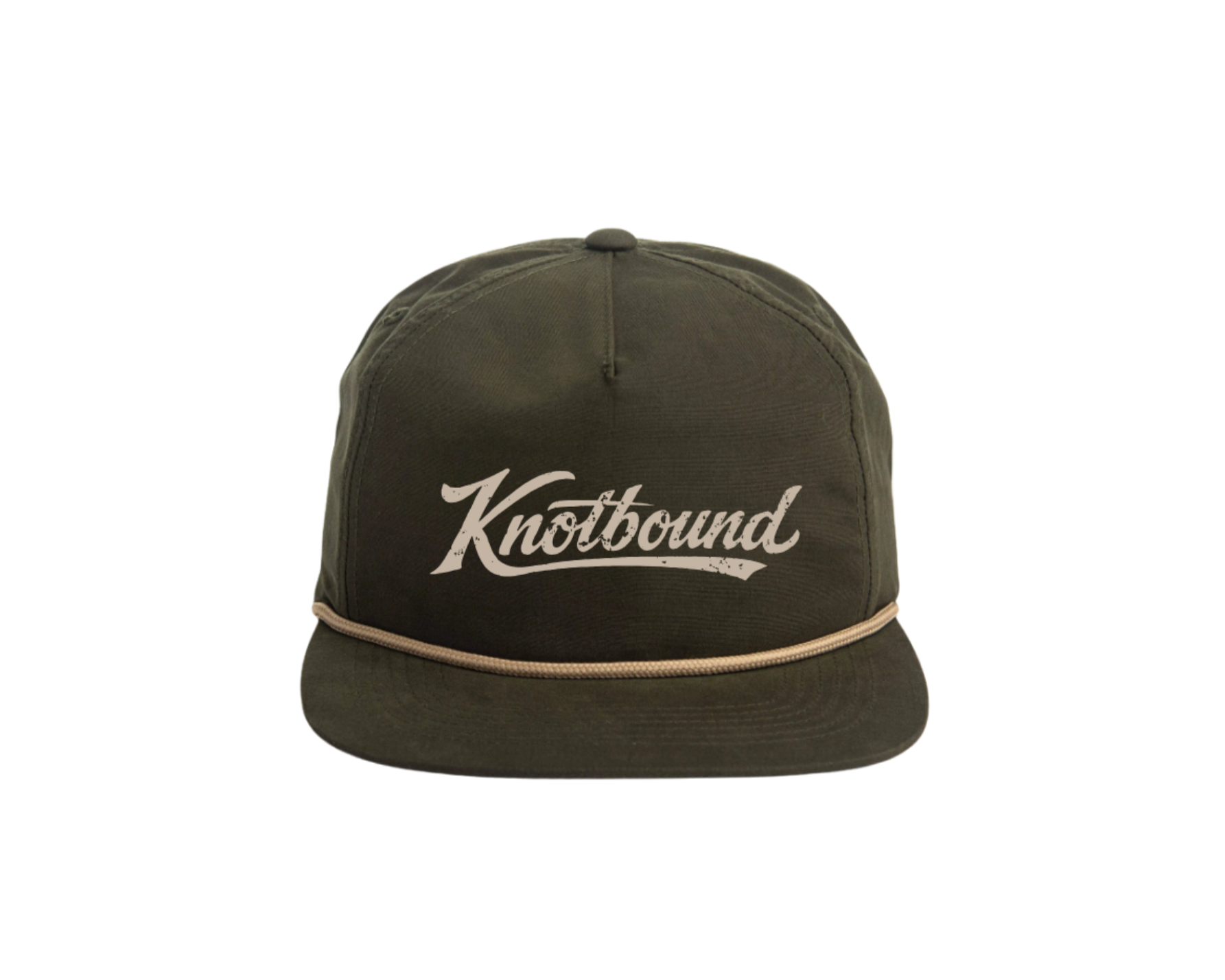 A black baseball cap with the word "Knotbound" embroidered in white on the front