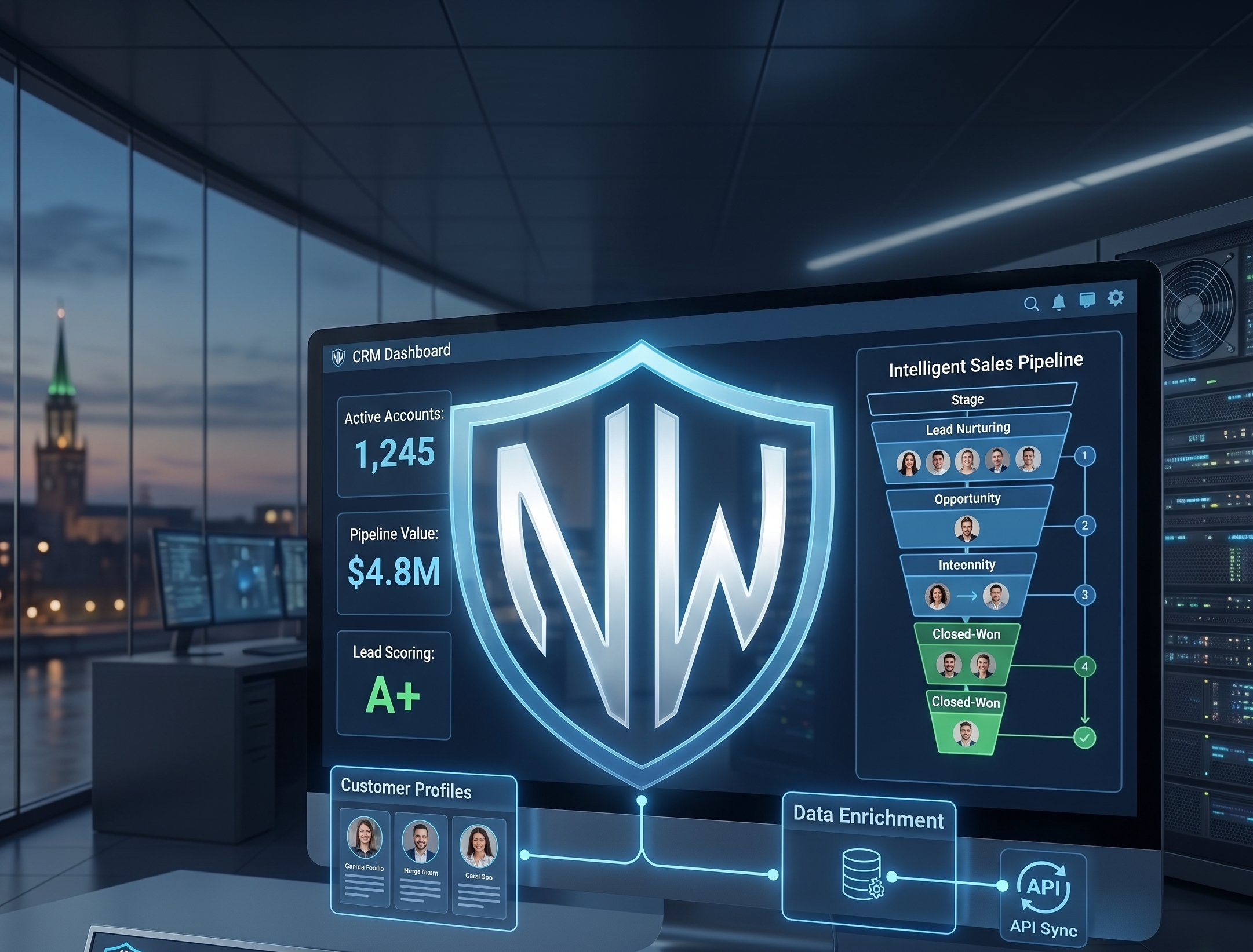 Noble Works Intelligent CRM dashboard architecture for Appleton, WI businesses.