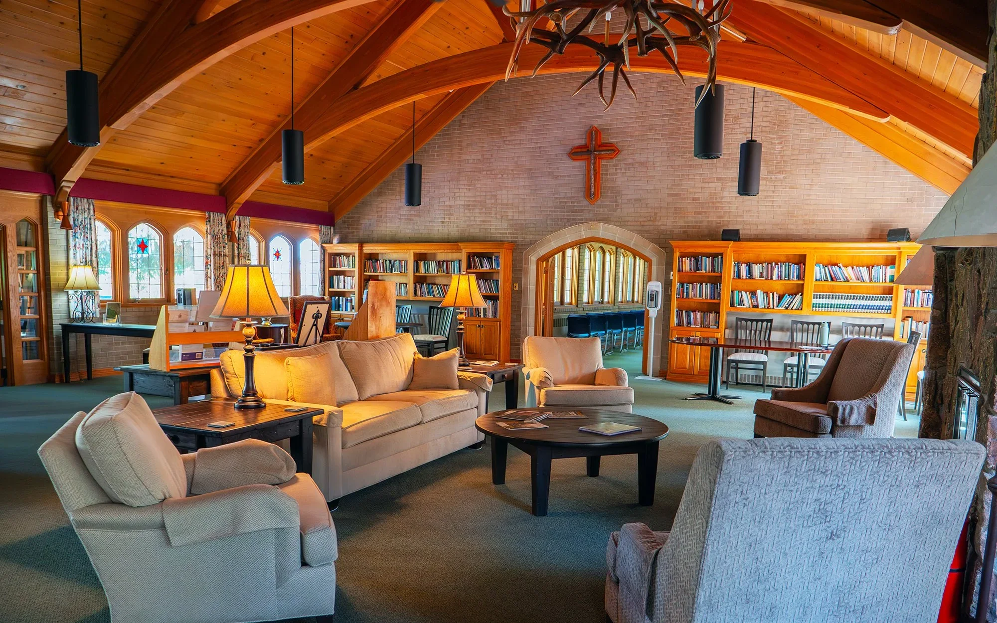 interior lounge with books and chairs