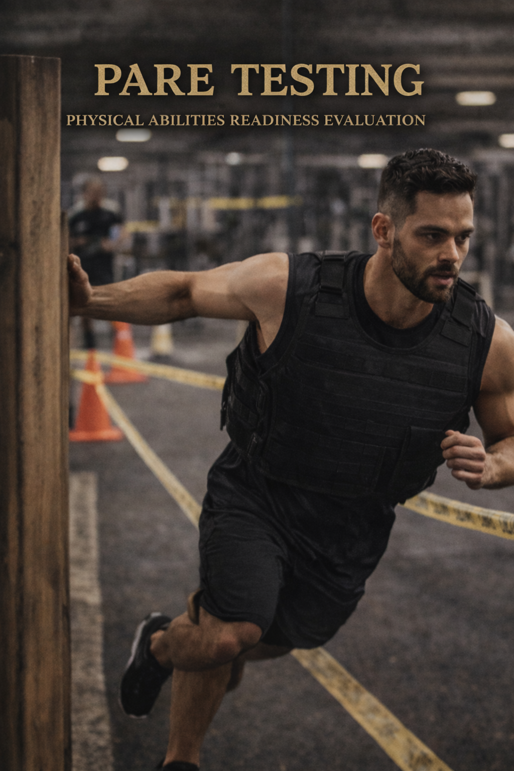 Man performing a test in a gym, demonstrating physical abilities during a physical readiness evaluation.