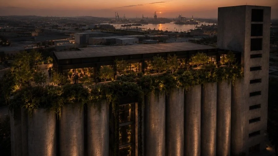 A new public landscape emerges at the edge of Haydarpaşa.

The former grain silos are reinterpreted as a waterfront cultural hub, where architecture extends into the landscape through terraces, platforms, and elevated walkways.

Industrial structures