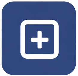 Medical kit icon with a plus sign inside a square, on a dark blue background.