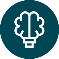 Light bulb icon within a dark teal circle
