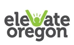 Elevate Oregon logo with a green lightbulb icon integrated into the text.