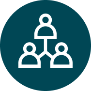 Icon of three people connected by lines in a network