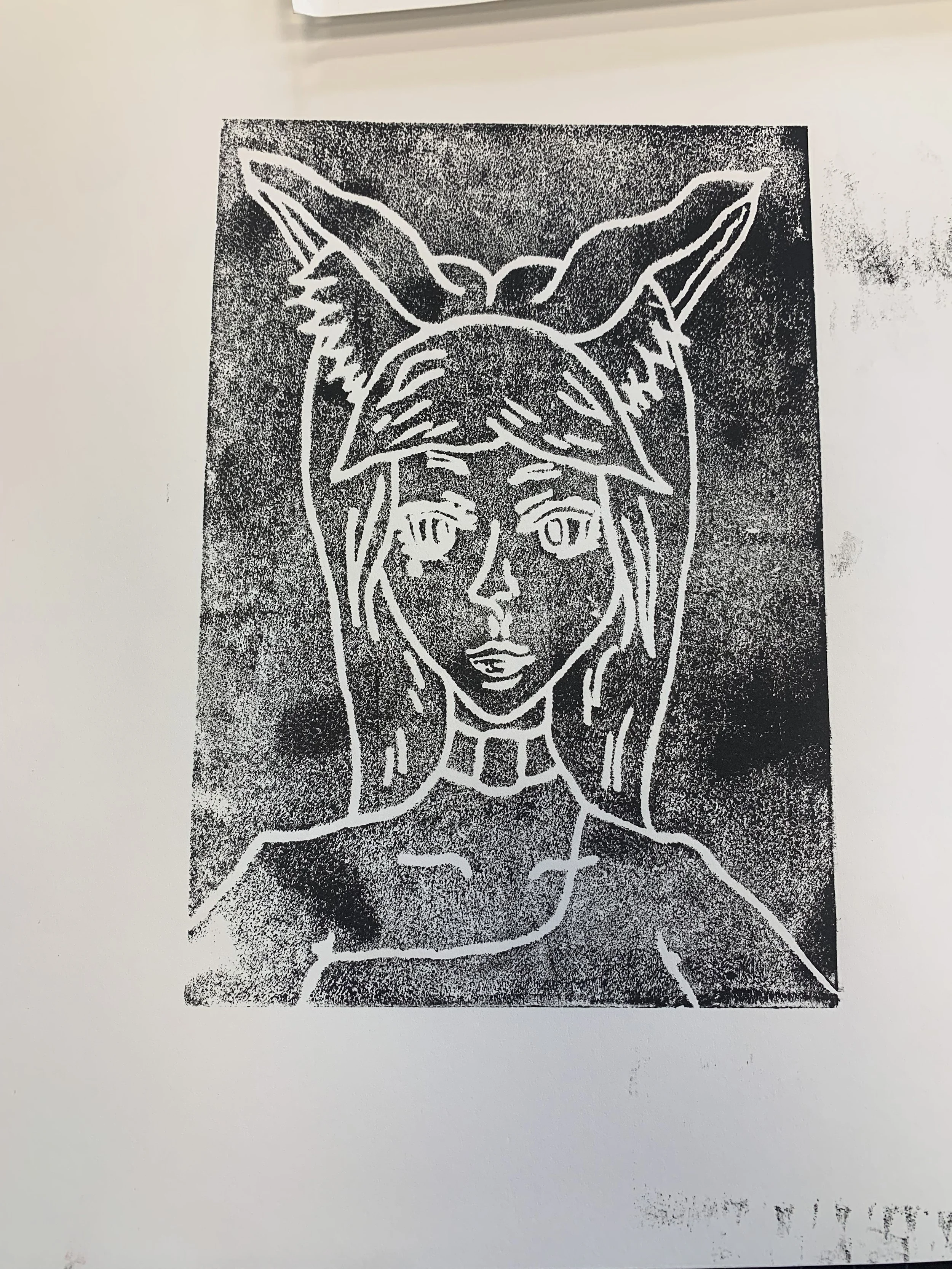An ink impression made from a plate for my 2d Design class at Erie Community College