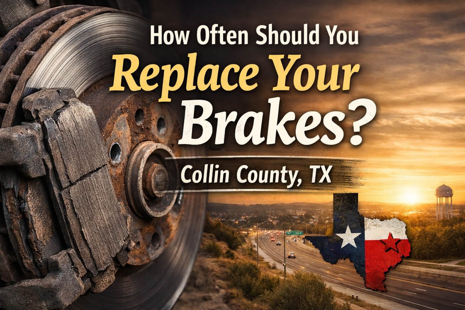 Mechanic performing brake replacement on a vehicle in Collin County, TX for a mobile brake repair service.