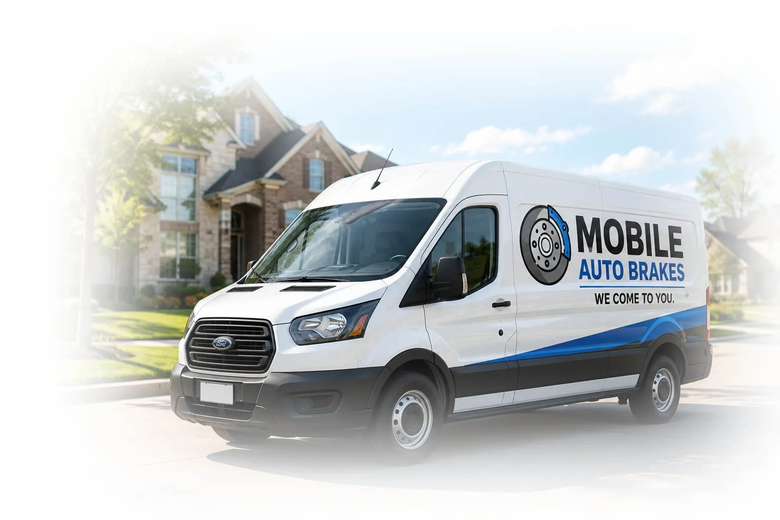 Mobile Auto Brakes service van arriving for brake repair at a customer’s home in Collin County, Texas