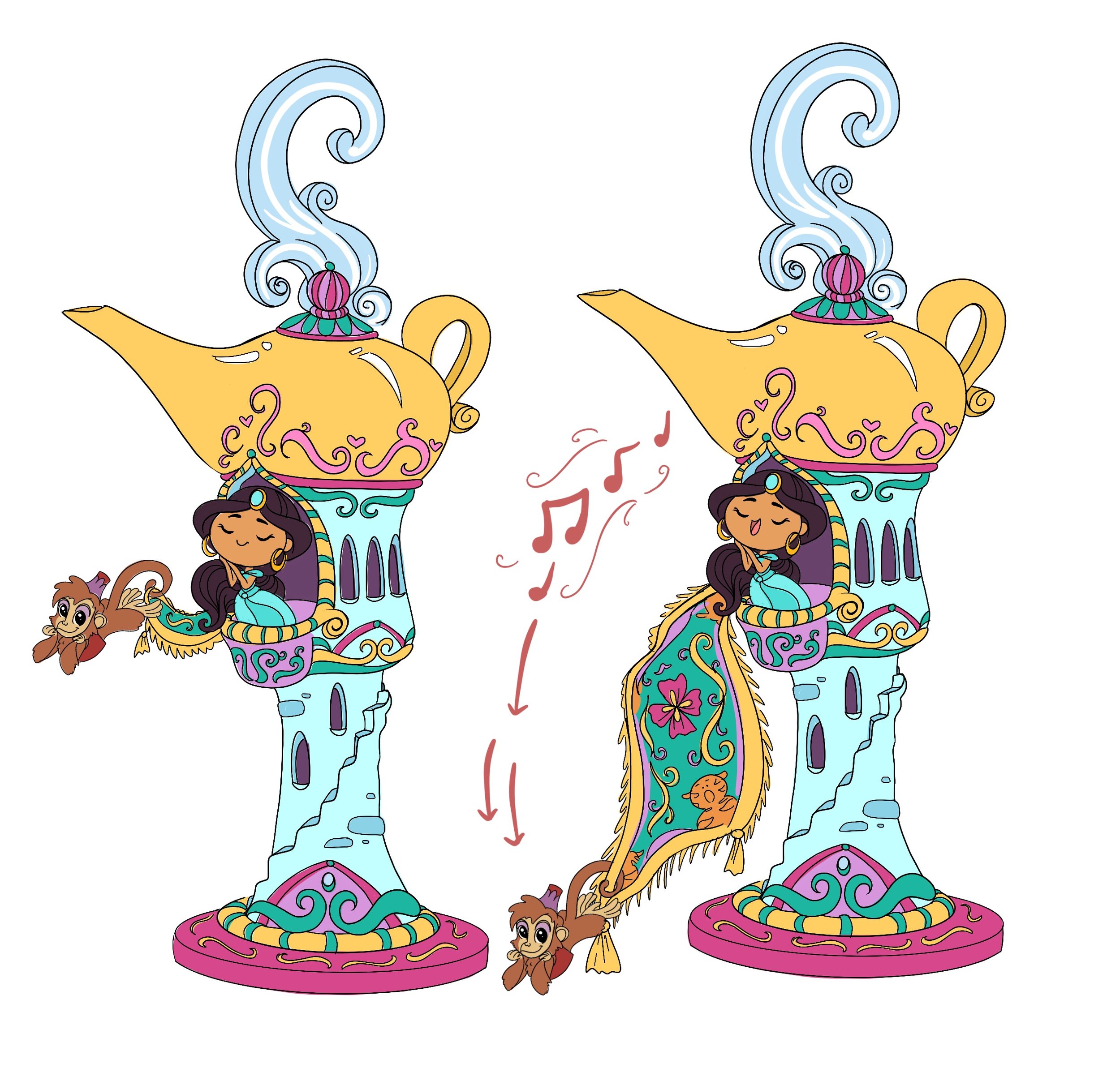 Preschool Disney Princess Pull-up Rings | Jasmine Genie Lamp Sketch