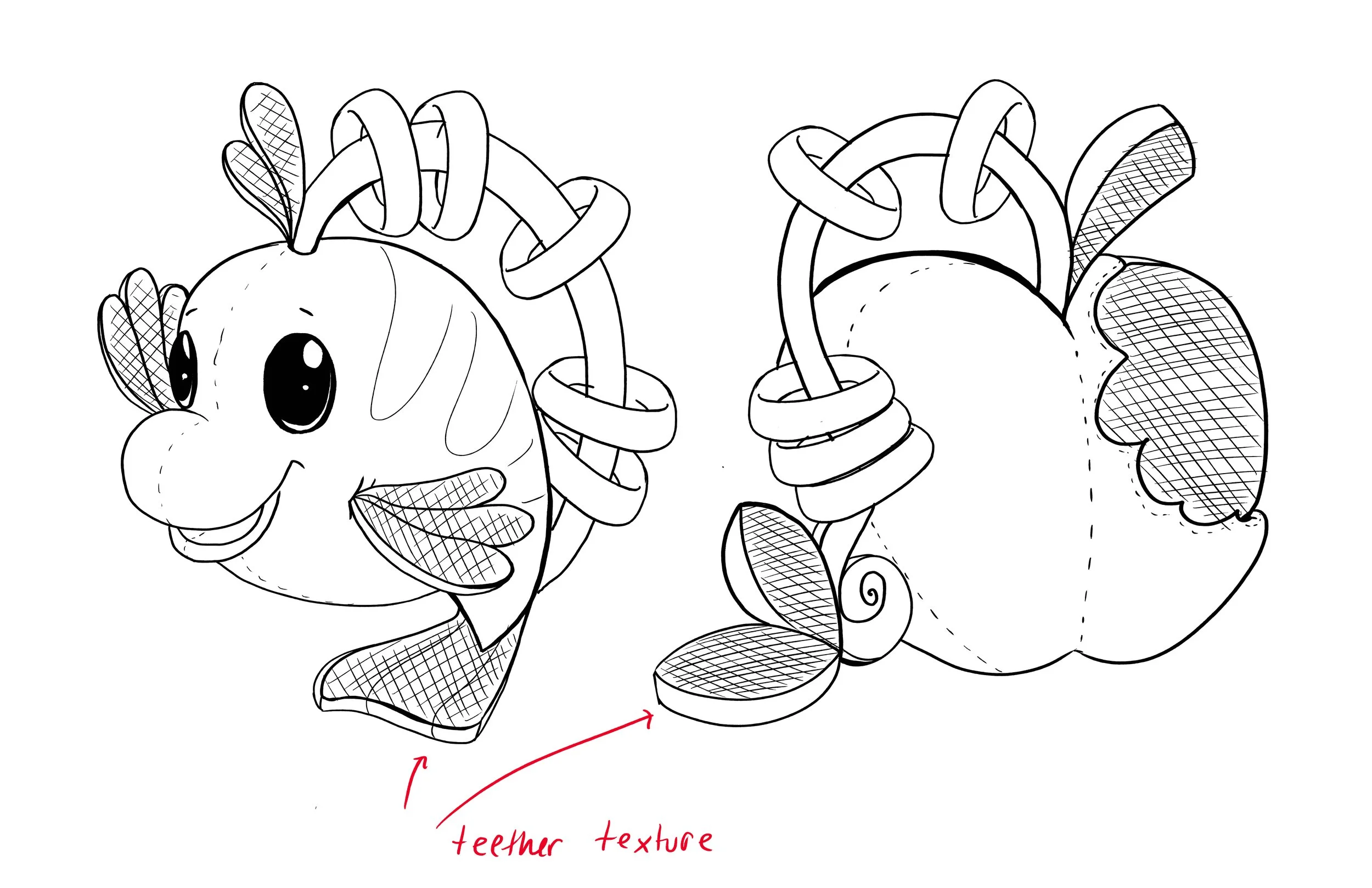 Preschool Disney Princess- Flounder & Snow White Apple Teether, concept sketch