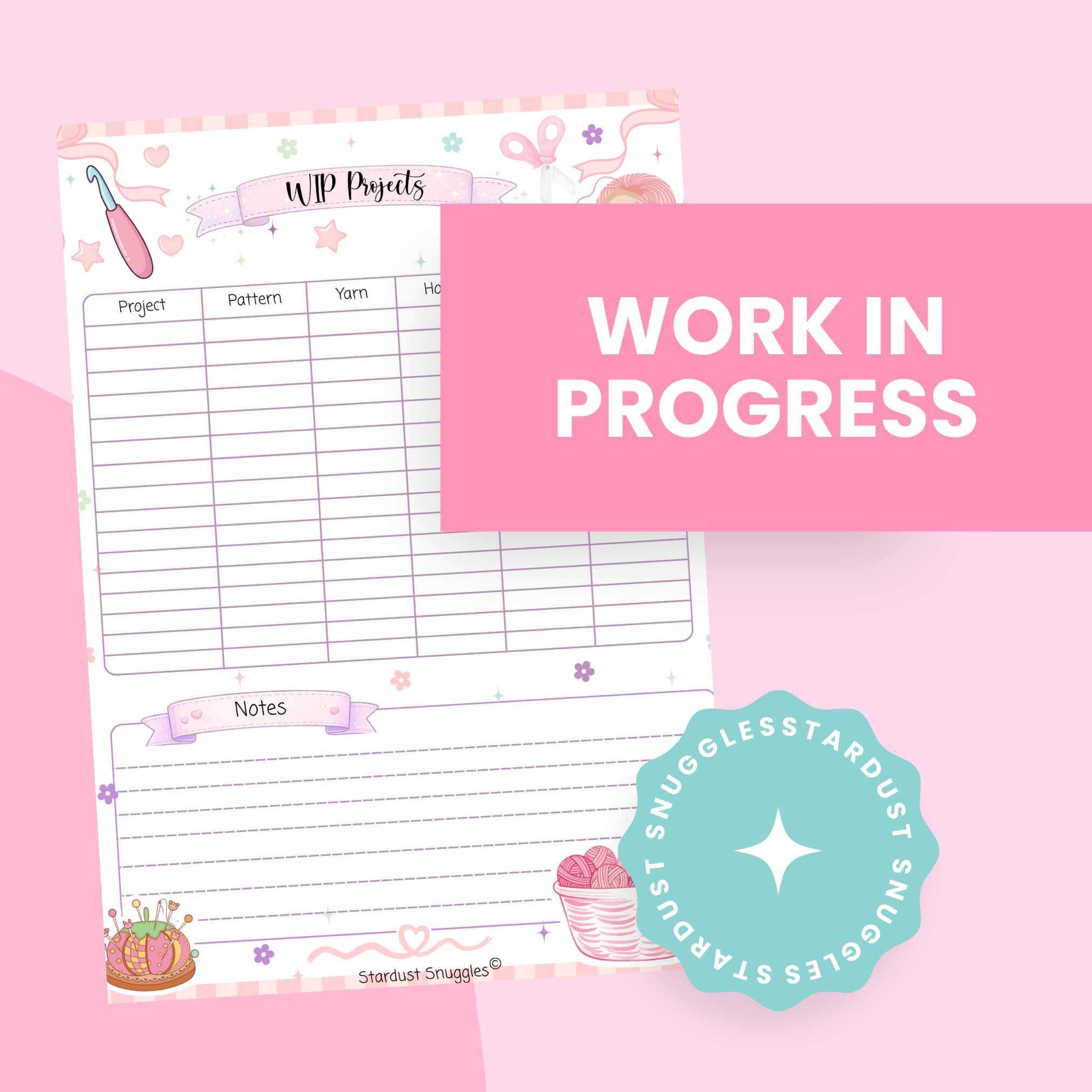 Digital Download Crochet Work in Progress Tracker