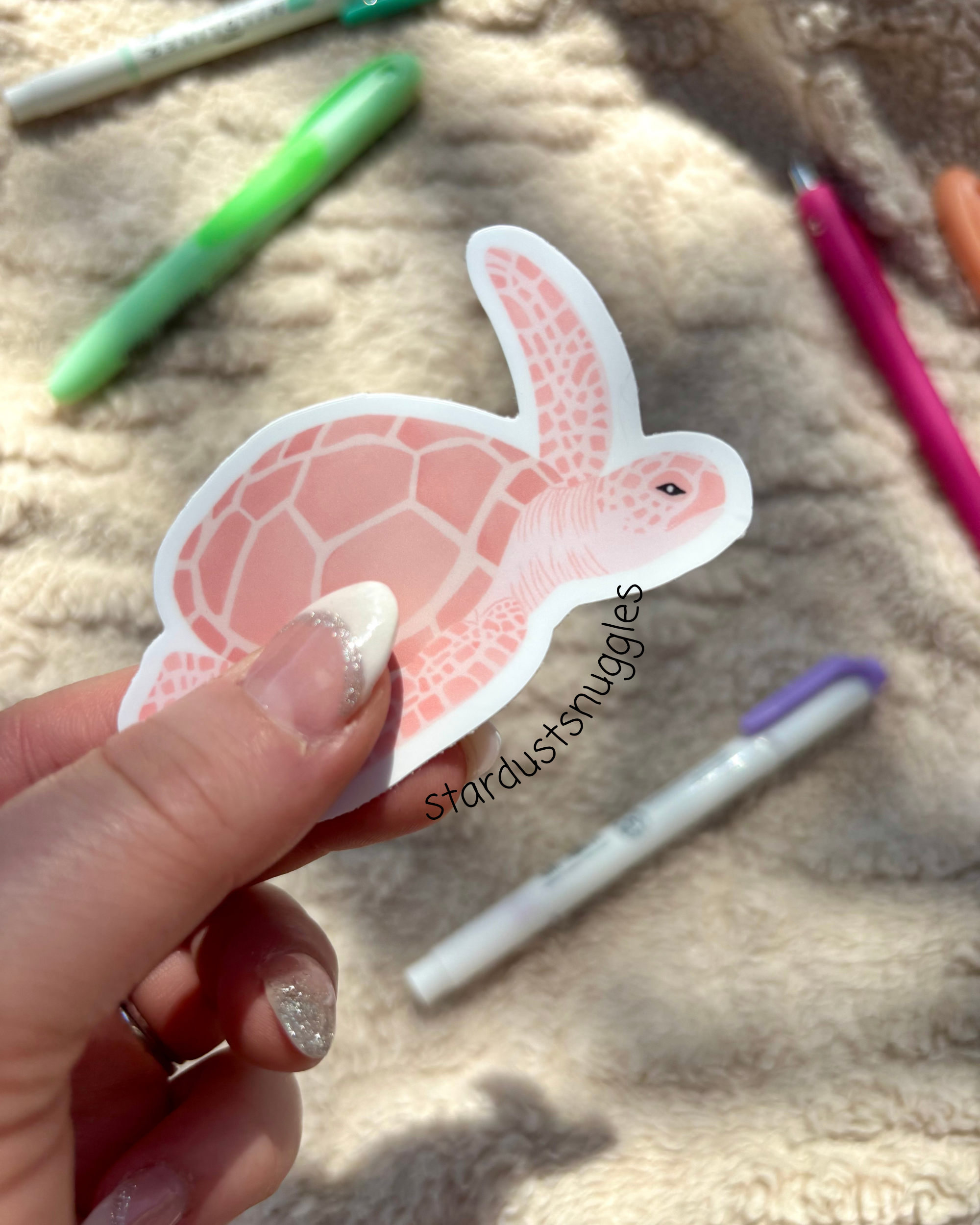 Watercolor Pink Turtle Sticker, 3.0" x 2.2"
