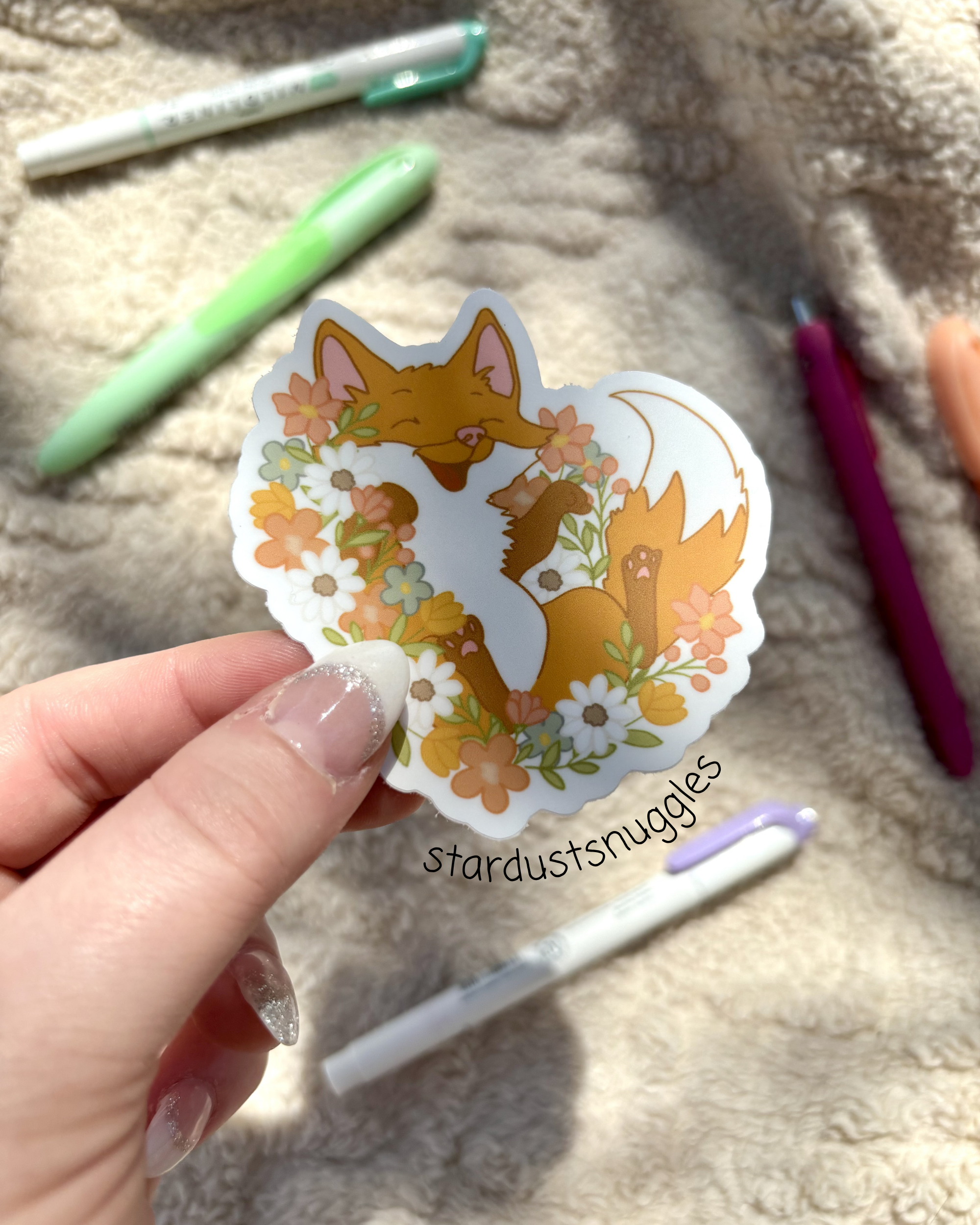 Floral Fox Sticker, 3.0" x 2.9"