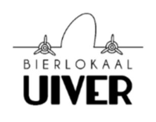 Logo with two airplanes connected by a curved line, and the words 'Bierlokal Uiver' beneath, with 'Bierlokal' in smaller font above 'Uiver'.