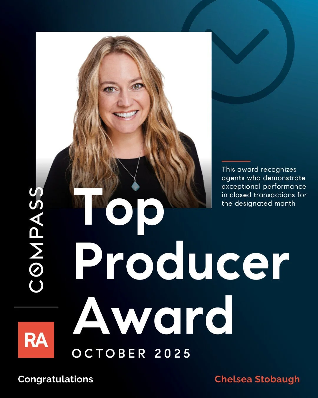 Certificate awarded for  Top Producer Award October 2025 awarded to Chelsea Stobaugh.