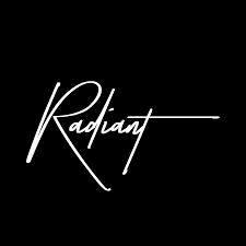 The word "Radiant" written in white cursive font on a black background.