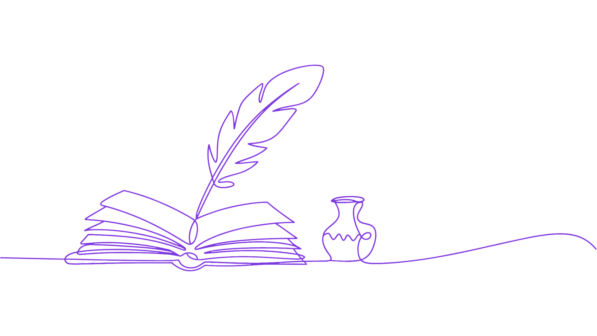 Book with quill and ink line art