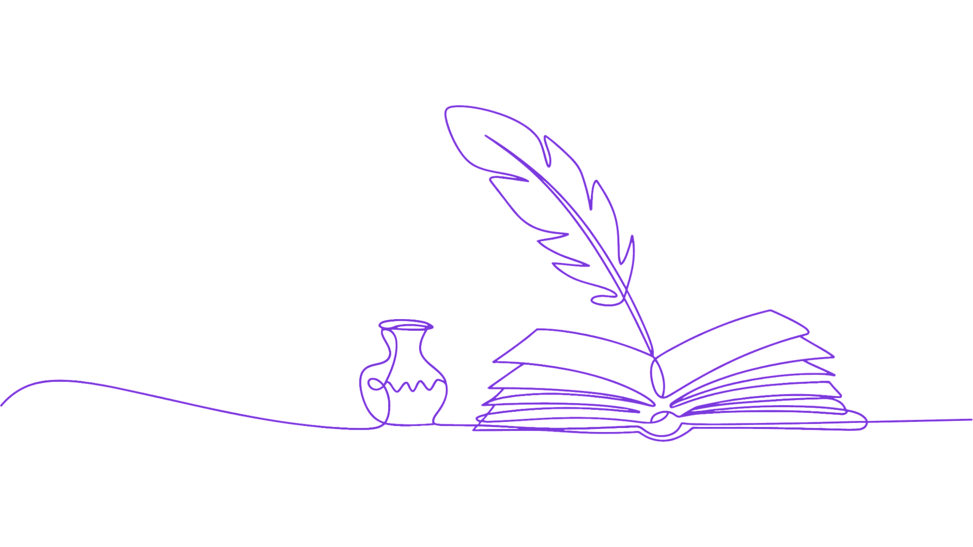 Book with quill and ink line art