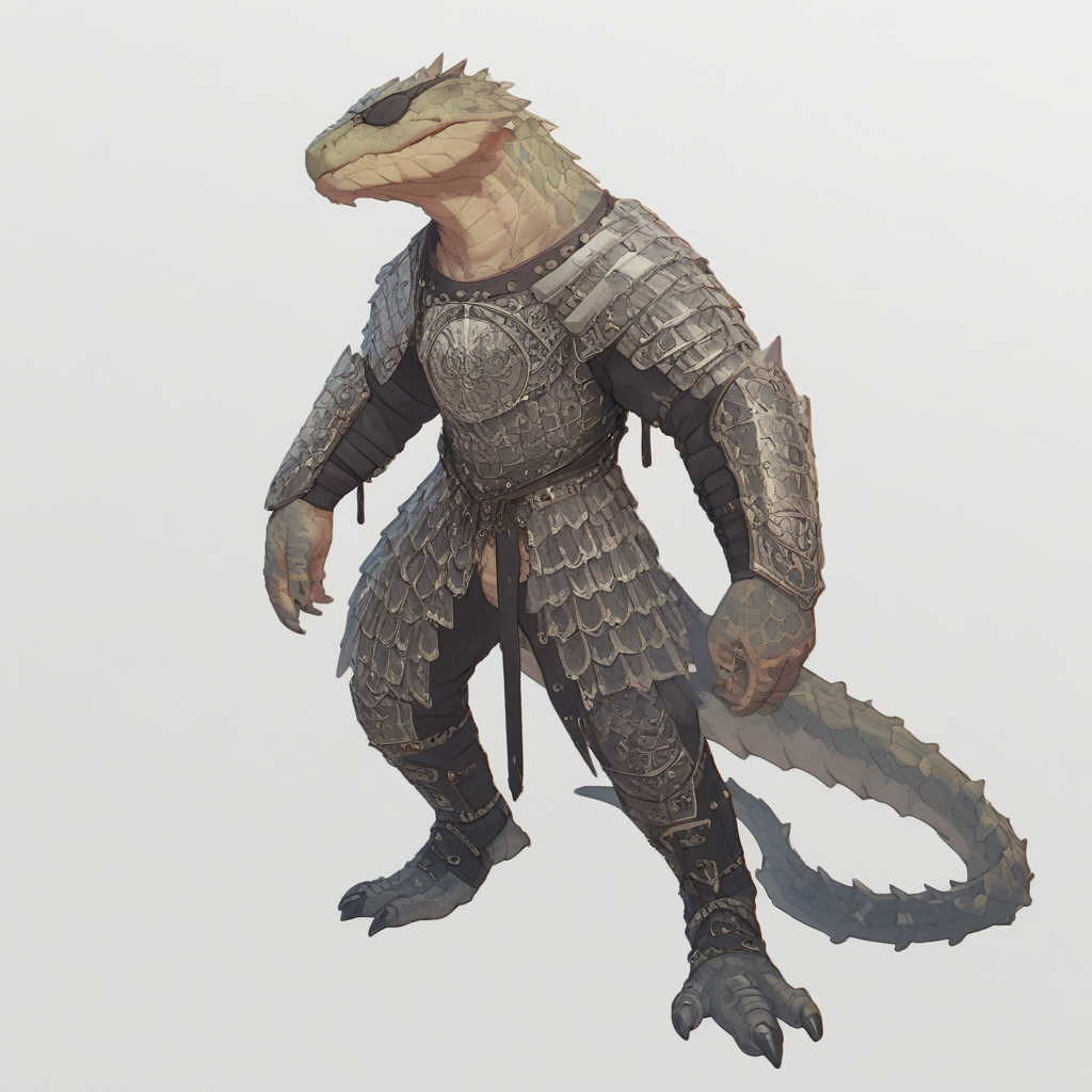 A humanoid alligator wearing medieval armor and sunglasses.