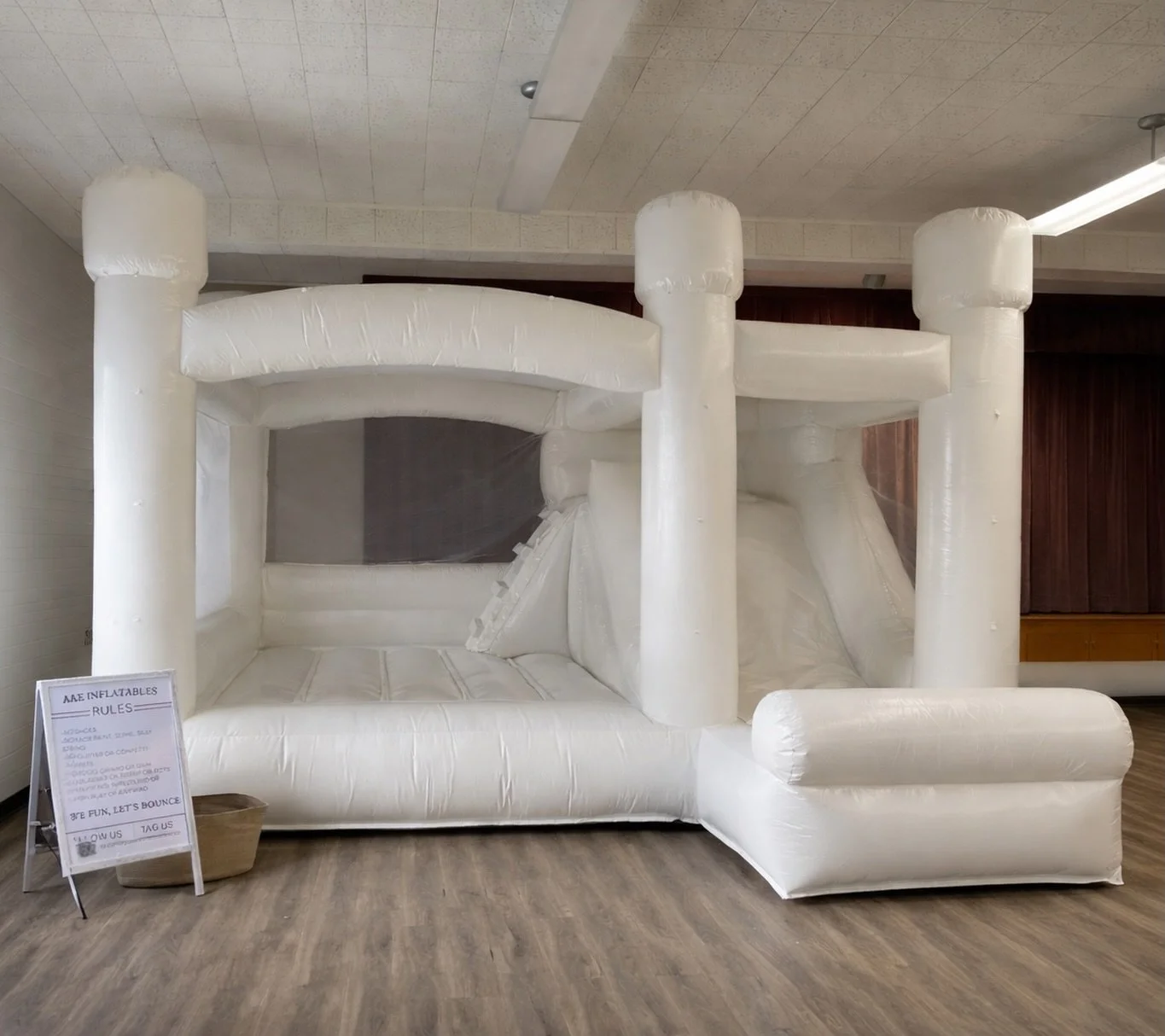 Now offering our white bouncy house with slide &mdash; the perfect clean, modern addition to any party 🤍✨

This rental can be customized to match your theme with:
&bull; Balloon garlands
&bull; Custom signage
&bull; Vinyl personalization
&bull; Them