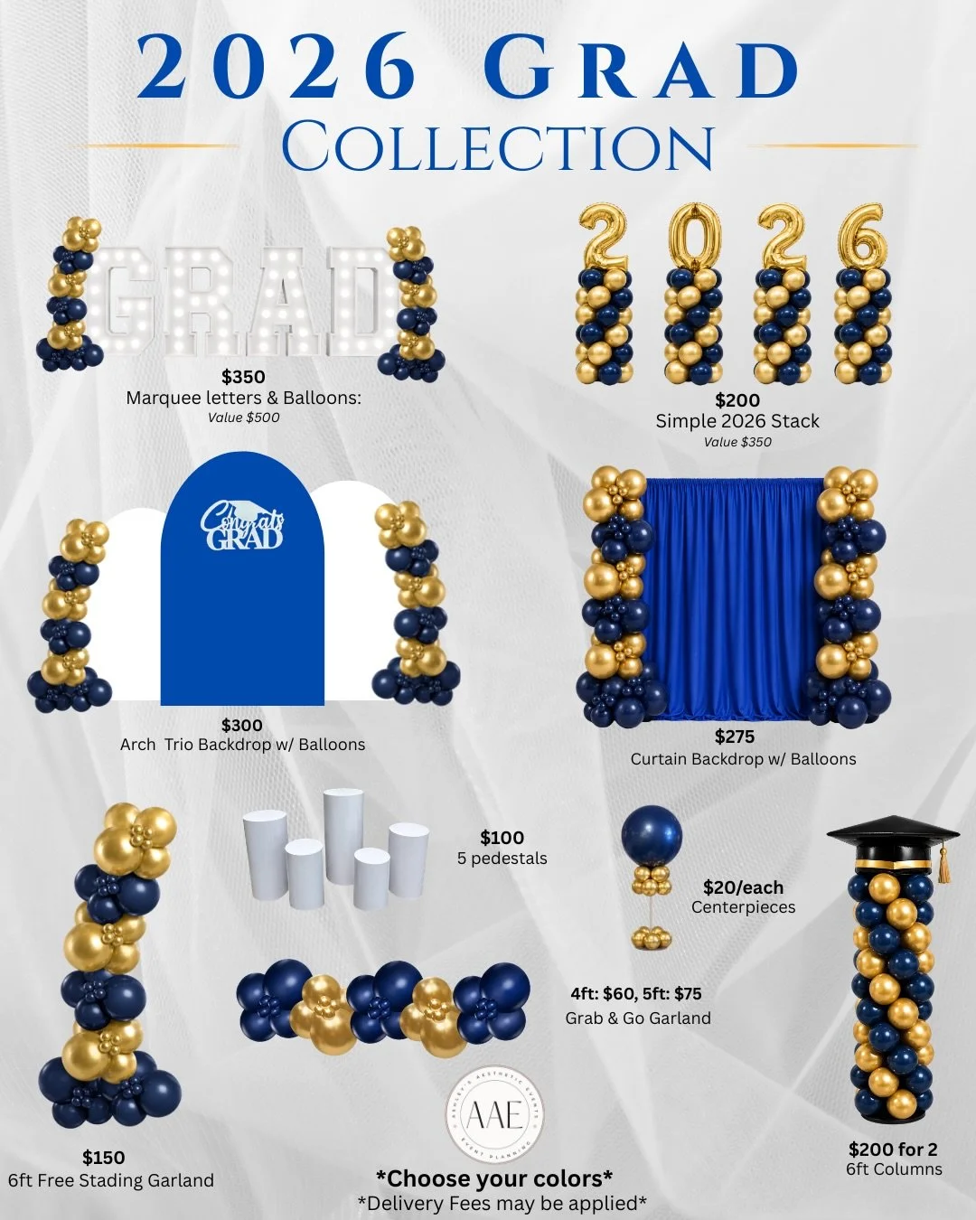 2026 grads, this one&rsquo;s for YOU 🎓✨
Our graduation collection is officially here and we&rsquo;re bringing the full experience &mdash; custom backdrops, marquee letters, balloon installs, centerpieces, interactive carts, and more 🤍💙💛

Whether 