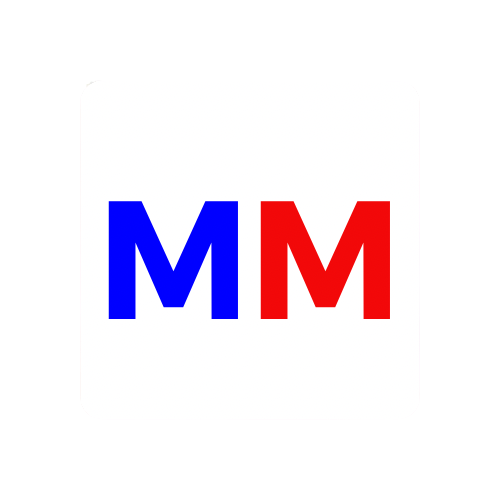 Two capital letter M's, one in blue and one in red, side by side on a white background.