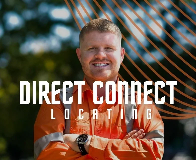 A man smiling outdoors with trees in the background, wearing an orange shirt and a watch, with the words 'Direct Connect Locating' overlayed.