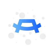 Blue snowboard binding against a white background with light gray circles.