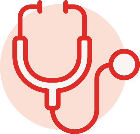 Illustration of a red stethoscope with a beige background.