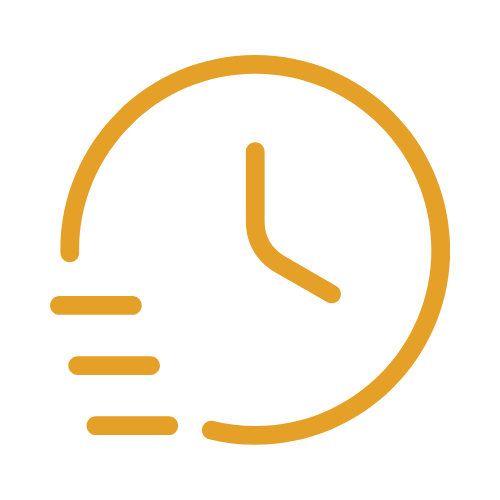 Icon of a clock with motion lines indicating speed.