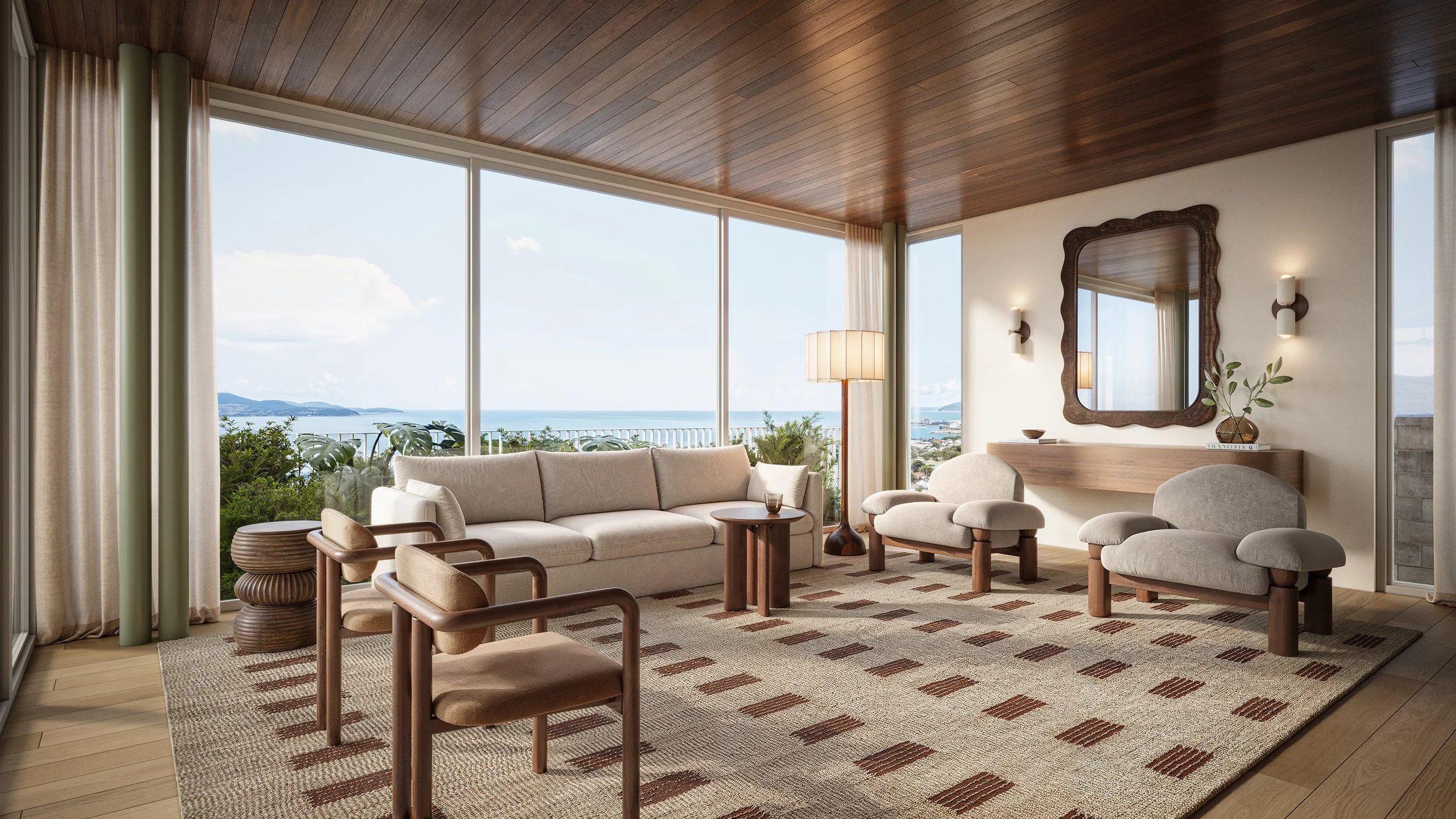modern interior, ocean views