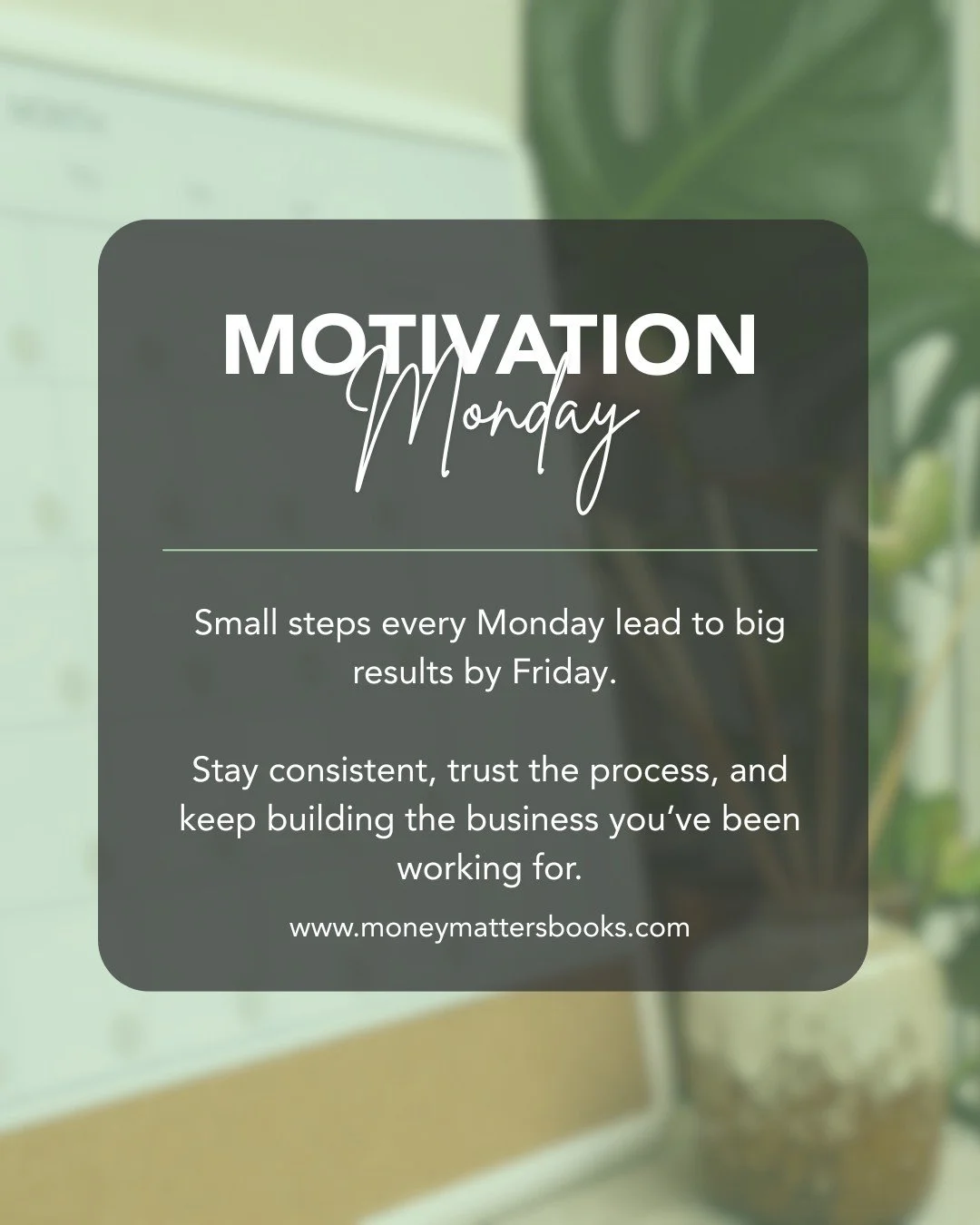 New week. New goals. New opportunities. 

A little progress each day adds up to big success. 
#MondayMotivation #SmallBusiness #EntrepreneurMindset #BusinessGrowth #MotivationMonday #MoneyMatters #bookkeeping #Bookkeeping #Bookkeeping101