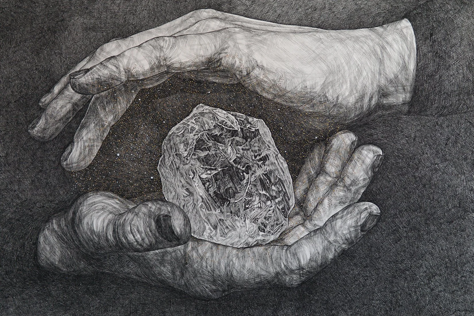 Gem- (hand study) 2017 H26"x W40" Sumi ink on Paper
