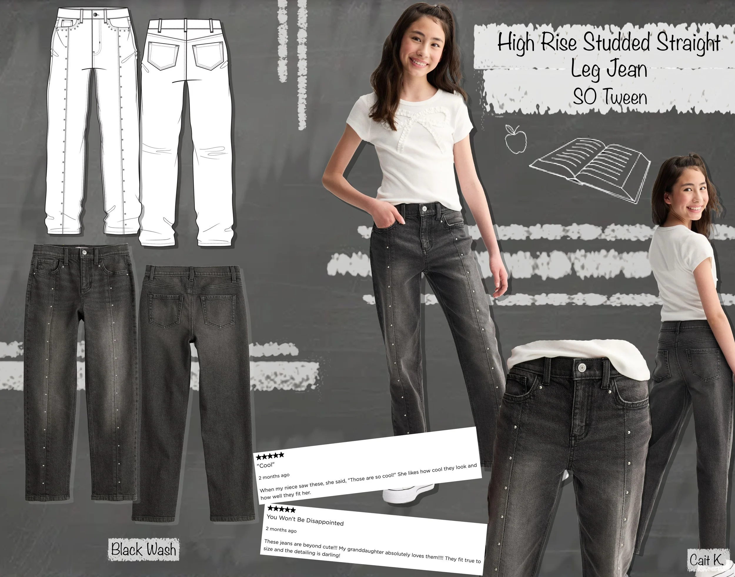 BTS - High Rise Studded Straight Leg Jean