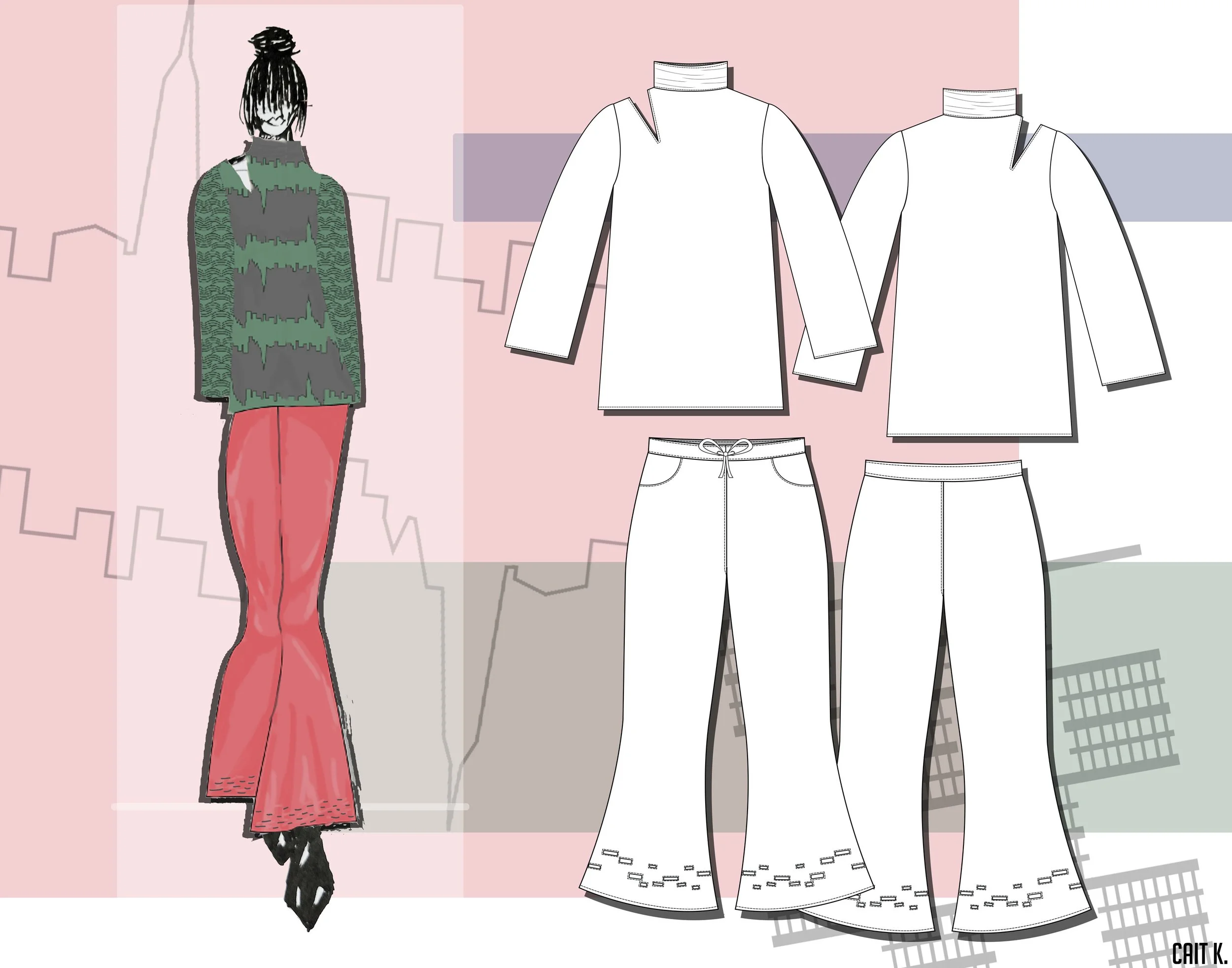 Cut Out Turtleneck & Flare Trousers