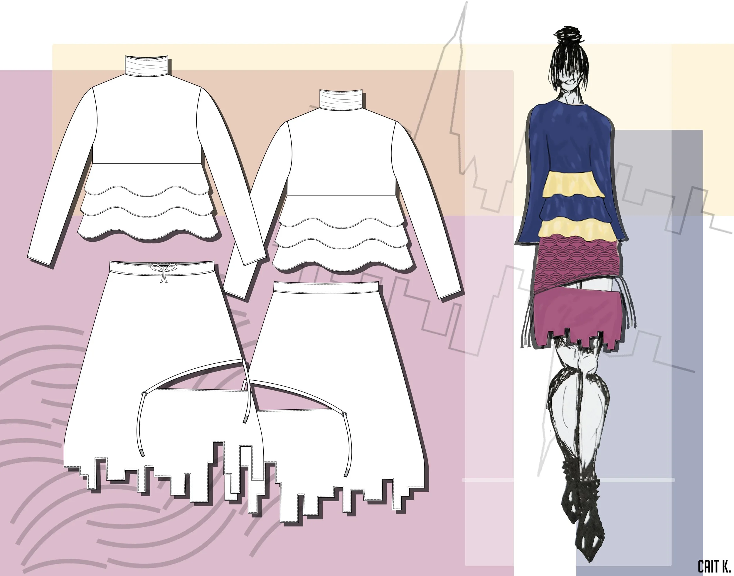 Ruffled Turtleneck & Cut Out Short Skirt