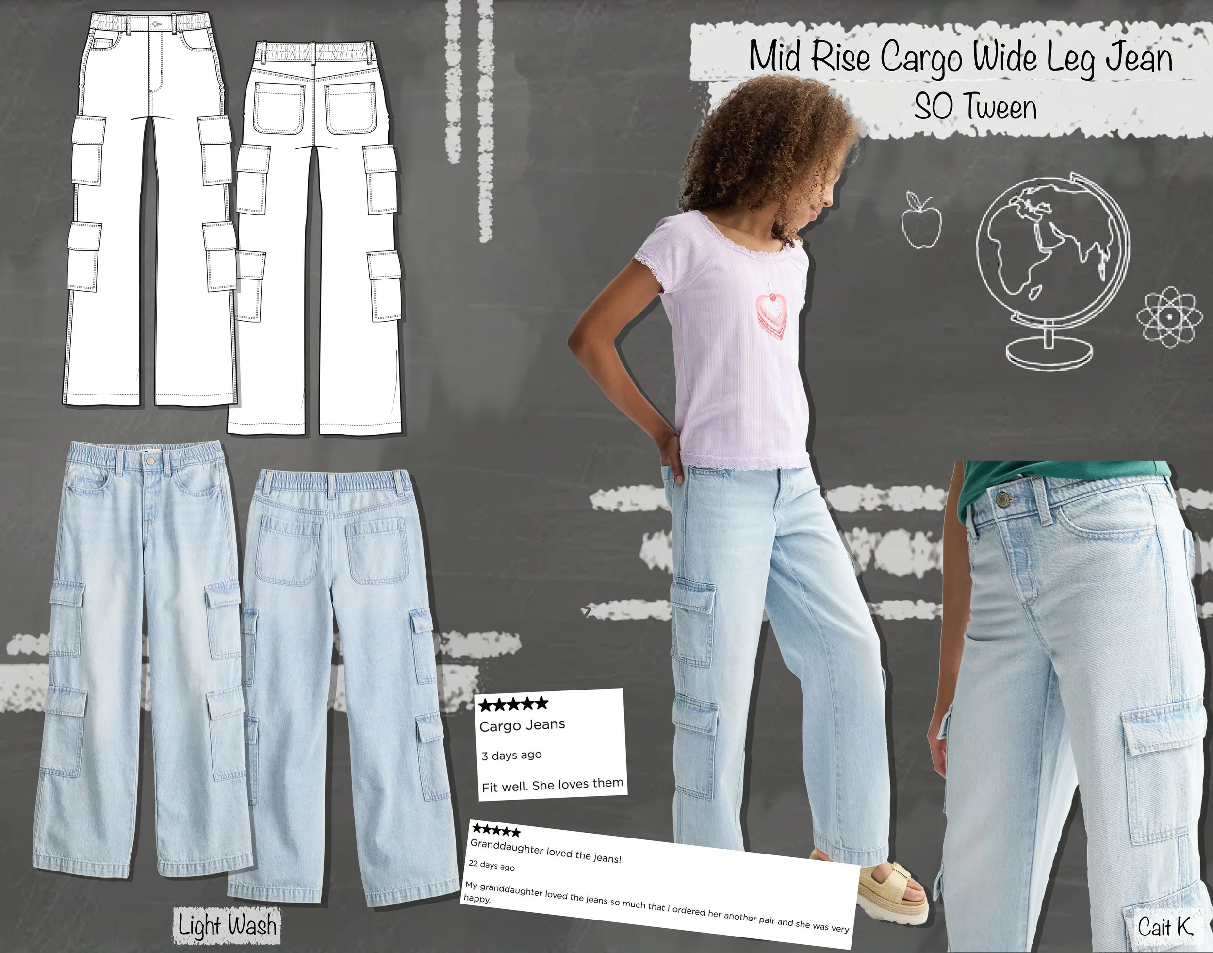 BTS - Mid Rise Cargo Wide Leg Jean